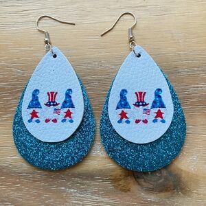 Pair Red White & Blue Earrings Tear Drop ear rings American Flag
